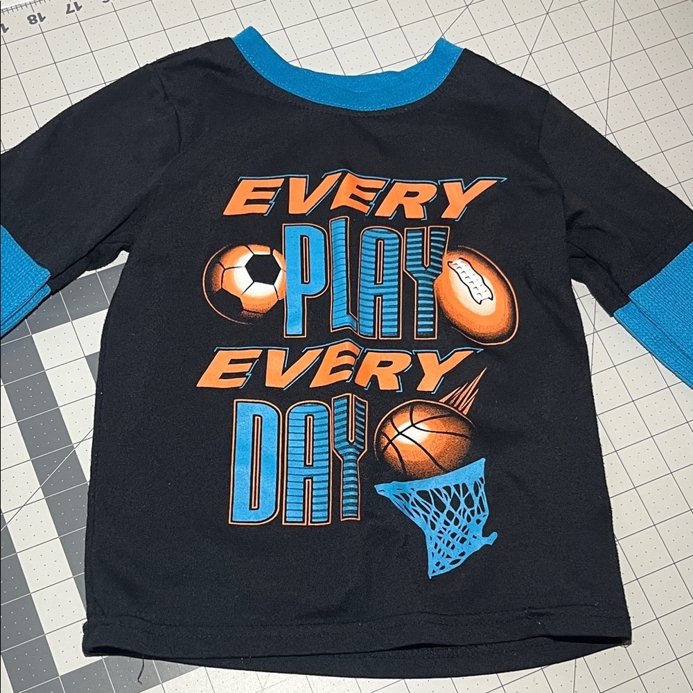 Kids Sports Graphic Long Sleeve Shirt - Black and Blue - Picture 4 of 12